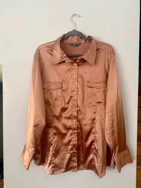 🇨🇦 EUC Addition Elle Bronze Liquid Satin Blouse - 90s Corporate Chic